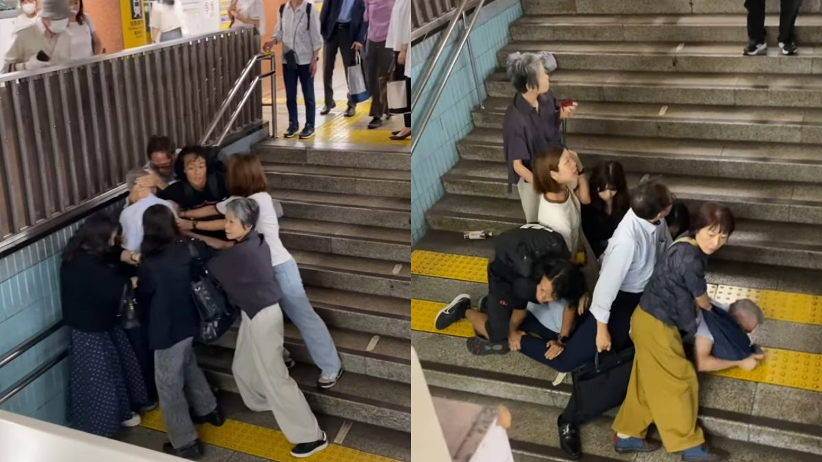 Commuters tackle a man accused of groping and filming women at Nagoya subway station