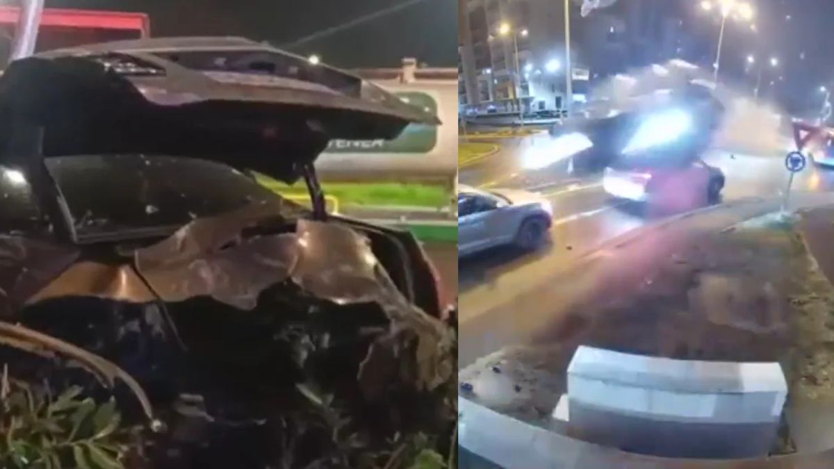 Romanian driver survives miraculous Mercedes crash after flying over cars