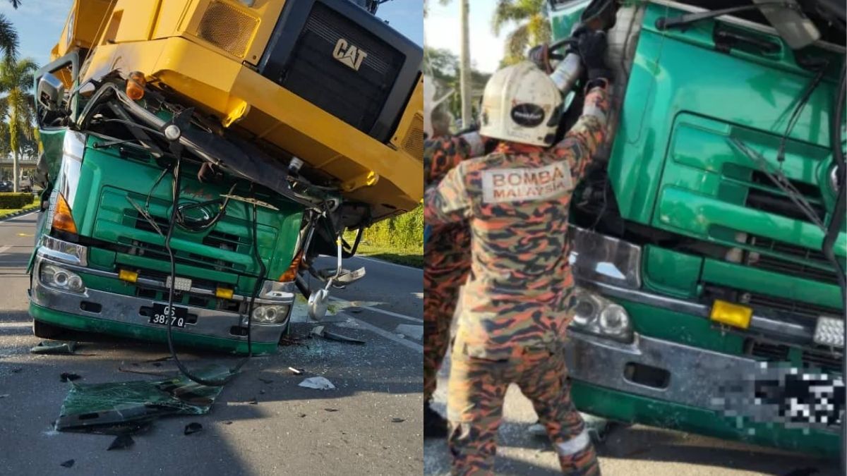 Rare accident in Sarawak claims two lives as heavy machinery crushes trailer lorry cab