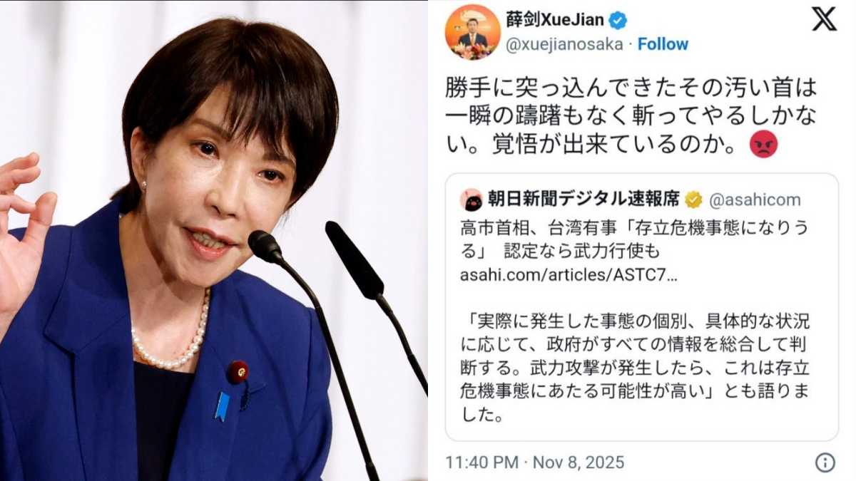Chinese diplomat threatens to “cut off” Japanese Prime Minister Sanae Takaichi’s neck over Taiwan remarks