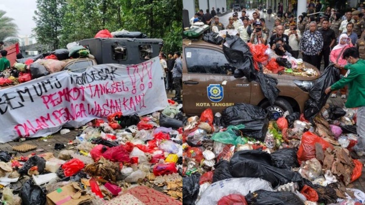 Indonesian students dump truckloads of rubbish outside mayor’s office over South Tangerang waste crisis
