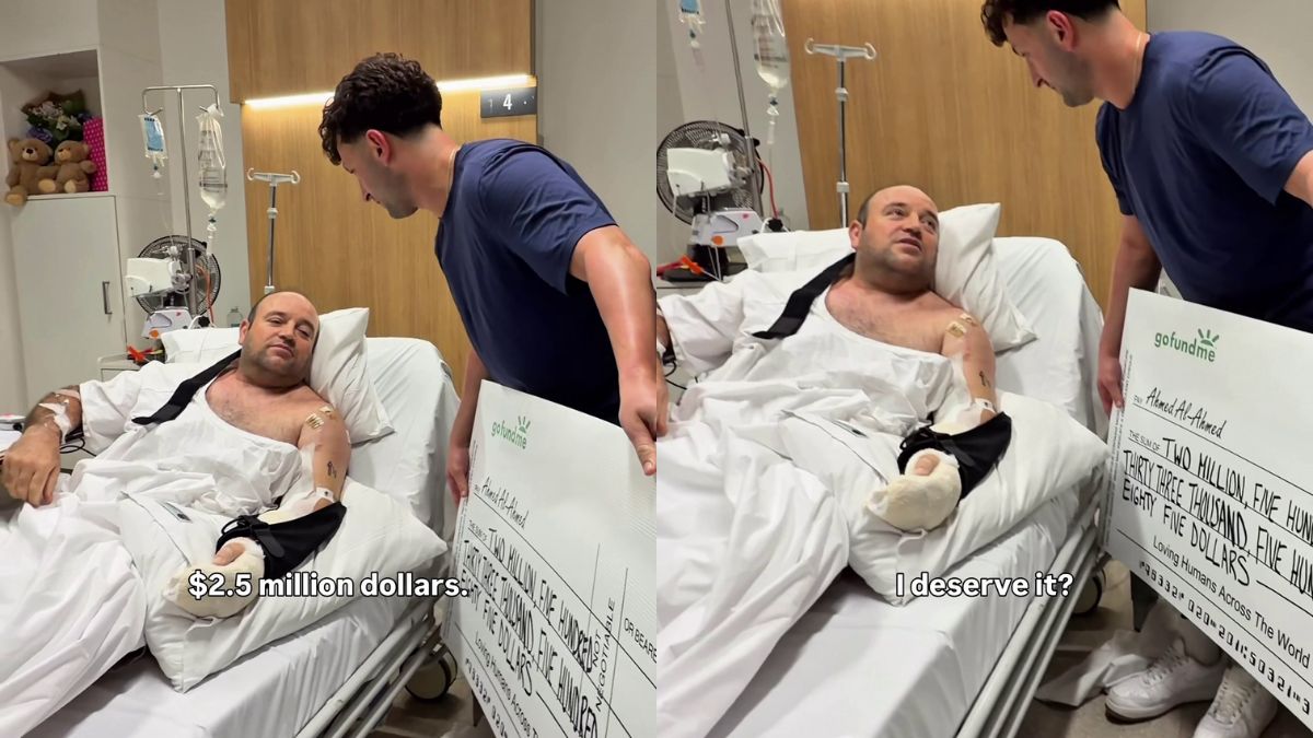 Bondi hero Ahmed al Ahmed presented with A$2.5m cheque as global support pours in