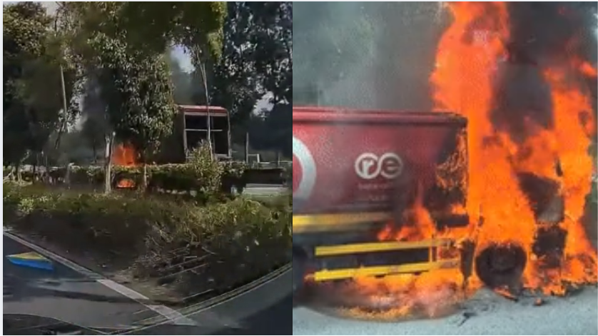 Garbage truck catches fire along BKE, no injuries reported