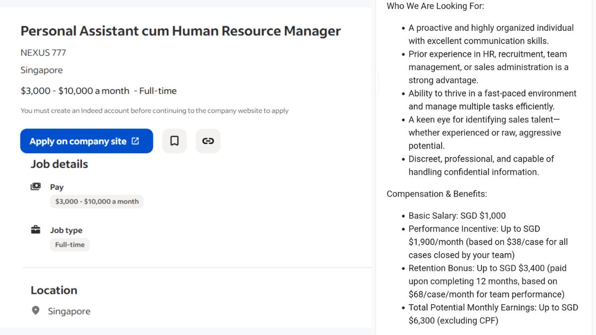 Redditors outrage over Singapore job ad offering S$1,000 base pay for combined HR, sales and admin roles