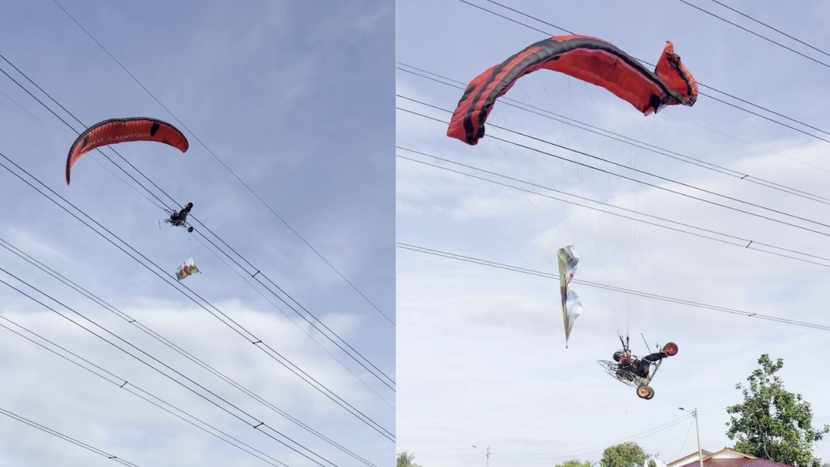 Paramotor crashes into power line near Malaysia running event, operator survives without serious injury