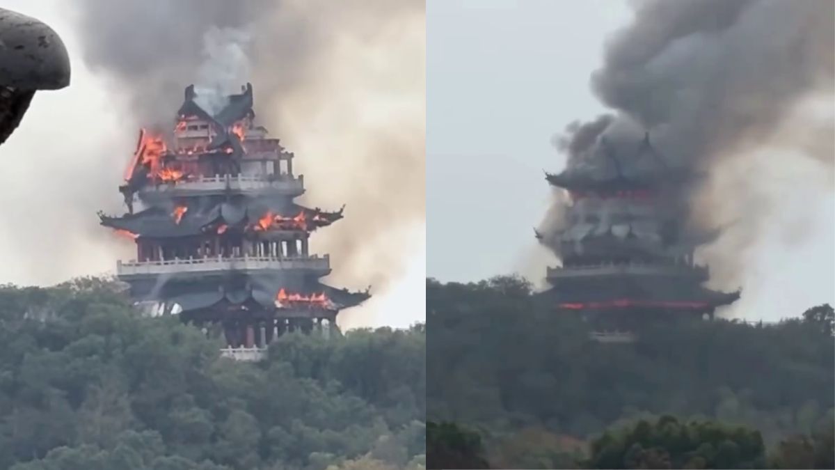 Fire destroys historic pavilion at 1,500-year-old Yongqing temple in Jiangsu